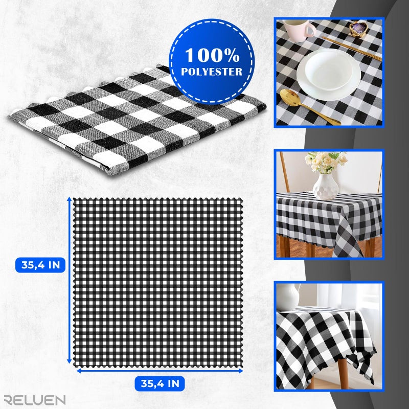 Reluen Buffalo Plaid Tablecloth 35 x 35 Black & White Checkered Tablecloth Machine Washable Polyester Waterproof Easy to Care Durable Small Table Cloth for Valentines Dinner Indoor & Outdoor Dining Table Use - Image 2